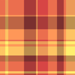 Nostalgia plaid seamless check, festive pattern fabric texture. Diwali background textile vector tartan in red and orange colors.