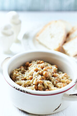 Cabbage with peas. Traditional Polish Christmas Dinner. Bright background.