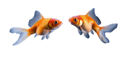 Two vibrant goldfish swimming gracefully on transparent background