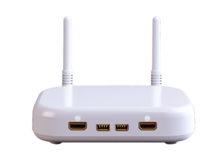 Wireless router with antennas and ports on transparent background