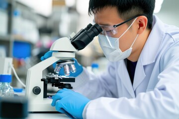 Detailed work on microchip components by engineer