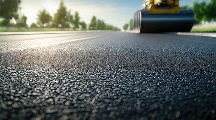 Heavy Duty Asphalt Roller Working on Road Construction