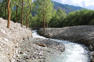 Etschtal Valley, Etschtalradweg (Etschtal Cycling Route), Mountain stream through through apple...