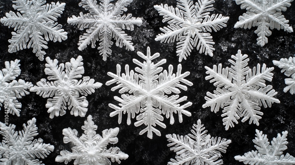 Poster background of delicate snowflake close-up texture
