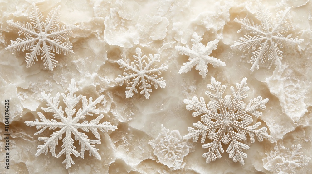 Poster background of delicate snowflake close-up texture