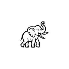 Silhouette Joyful Baby Elephant Line art, Line Drawing of a Baby Elephant, Black and white cartoon drawing of a cute baby elephant line art silhouette illustration, elephant vector line silhouette.
