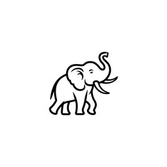 Silhouette Joyful Baby Elephant Line art, Line Drawing of a Baby Elephant, Black and white cartoon drawing of a cute baby elephant line art silhouette illustration, elephant vector line silhouette.