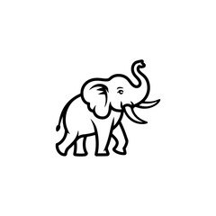 Silhouette Joyful Baby Elephant Line art, Line Drawing of a Baby Elephant, Black and white cartoon drawing of a cute baby elephant line art silhouette illustration, elephant vector line silhouette.