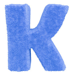 3D Furry Blue Alphabet Letter K Fluffy Graphic