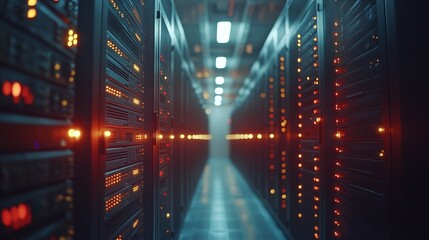 Fiber cables connected to servers in the datacenter