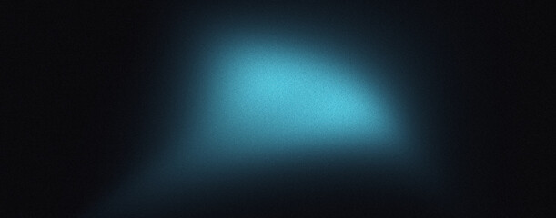 Glowing blue abstract shape, on a dark grainy black blue background with noise texture for futuristic dynamic poster header cover wallpaper and banner design