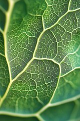 A detailed view of a green leaf featuring white spots