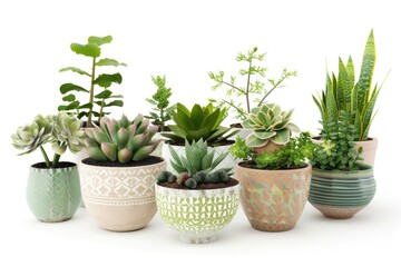 Obraz premium A group of potted plants placed on a clean white surface, perfect for decorating or photography