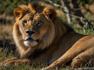 African lion resting in the wild.