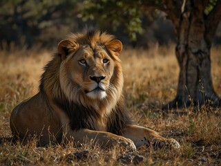 African lion resting in the wild.