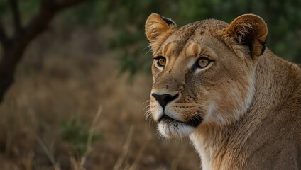 Naklejka premium African lioness in the wild.