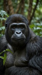 Obraz premium African silverback gorilla in rainforest.