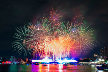 Landscape of firework vijit chao phraya 2024 A Dazzling Spectacle Illuminating Bangkok&rsquo;s Iconic Riverfront at Memorial Bridge (Phra Phuttha Yodfa)