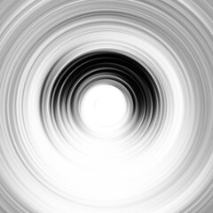 Black and white radial motion effect. Abstract rounded background. Grayscale curves and sphere.