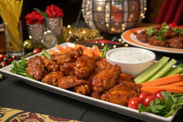 Spicy Chicken Wing Platter with Creamy Dip for Parties and Gatherings - Delicious Appetizer Photography