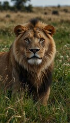 Fototapeta premium AI-generated lion in the grass.