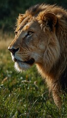 Naklejka premium AI-generated lion in the grass.