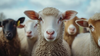 Fototapeta premium A group of sheep grazing together