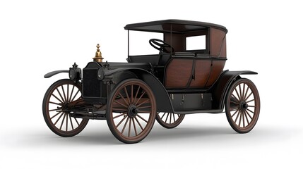 Fototapeta premium Vintage Old Car from the 1890s, on White Background, Wallpaper, Cover and Screen for Smartphone, PC, Laptop, 9:16 and 16:9 Format