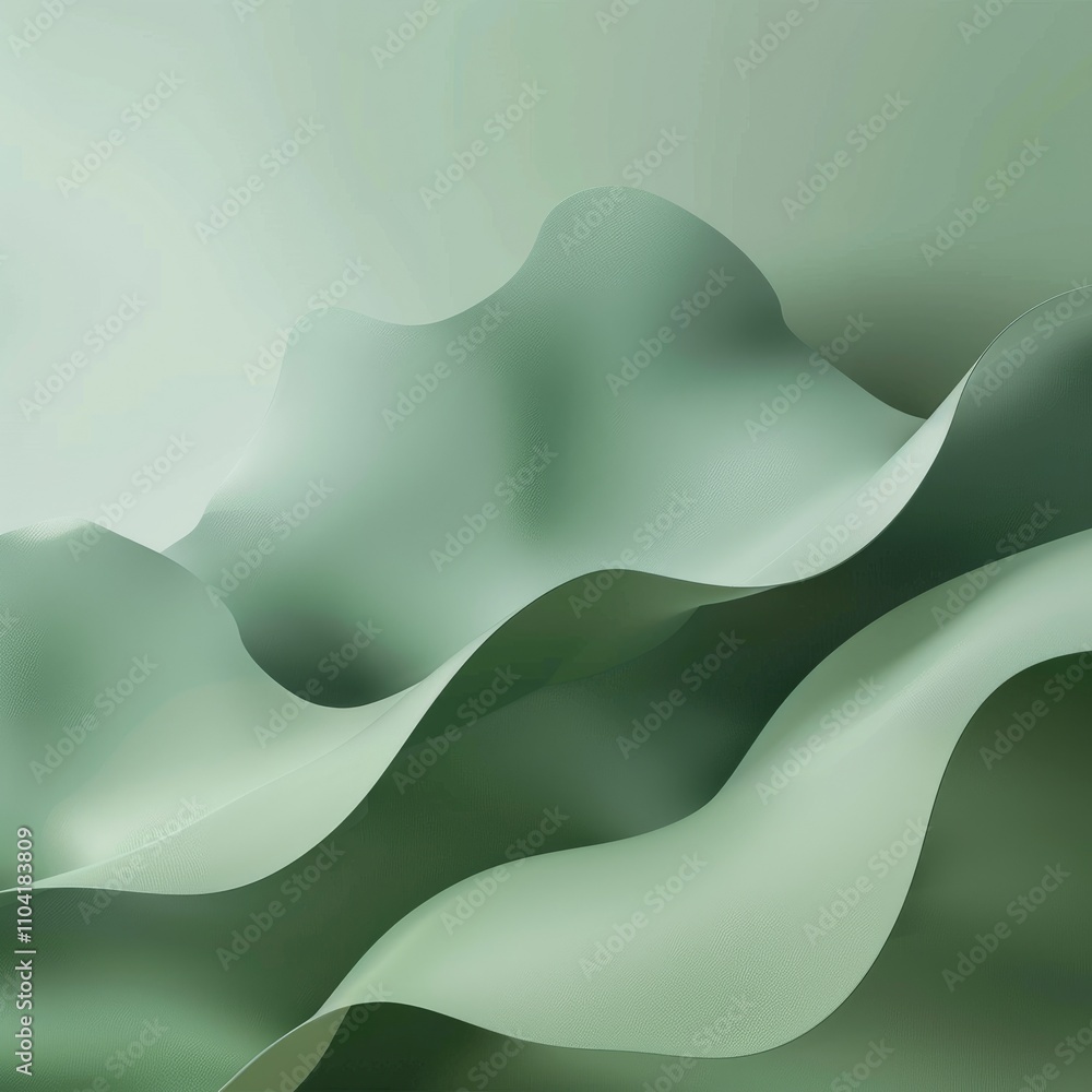 Poster abstract green waves create a serene, flowing landscape with soft gradients and textures.