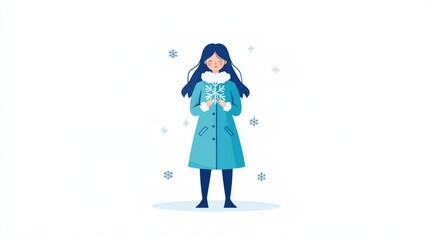 Woman enjoying snowflakes in winter attire.