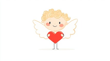 Obraz premium Adorable Cartoon Angel or cupid Holding a Heart.