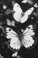 Image of A group of butterflies flying together, black and white photo printed on Printed Glass Basin Splashbacks