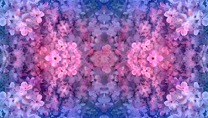 Fototapeta premium Dreamy kaleidoscope of pink and purple flowers. Soft, ethereal floral pattern.