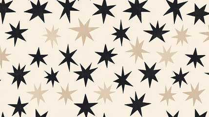 Simple geometric stars in muted tones, evenly spaced on a soft cream backdrop for a modern and minimal look. Geometric. Illustration