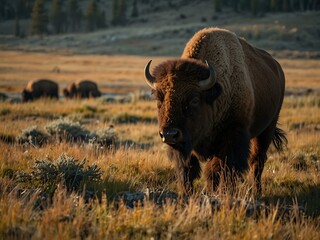 American bison grazing in Yellowstone National Park.
