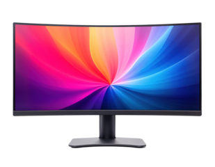 Curved monitor with a wide aspect ratio isolated on white or transparent png