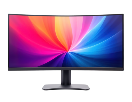 Curved monitor with a wide aspect ratio isolated on white or transparent png