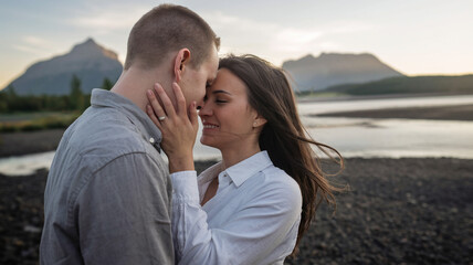 Fototapeta premium couple showing love each other on the beach