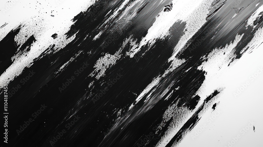 Poster abstract black and white brush strokes creating a dynamic visual texture.