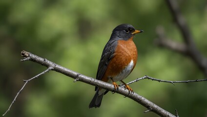 Fototapeta premium American robin perched on a branch.