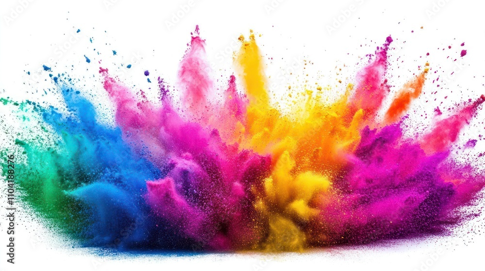 Poster a vibrant explosion of colorful powder creating a dynamic visual effect.