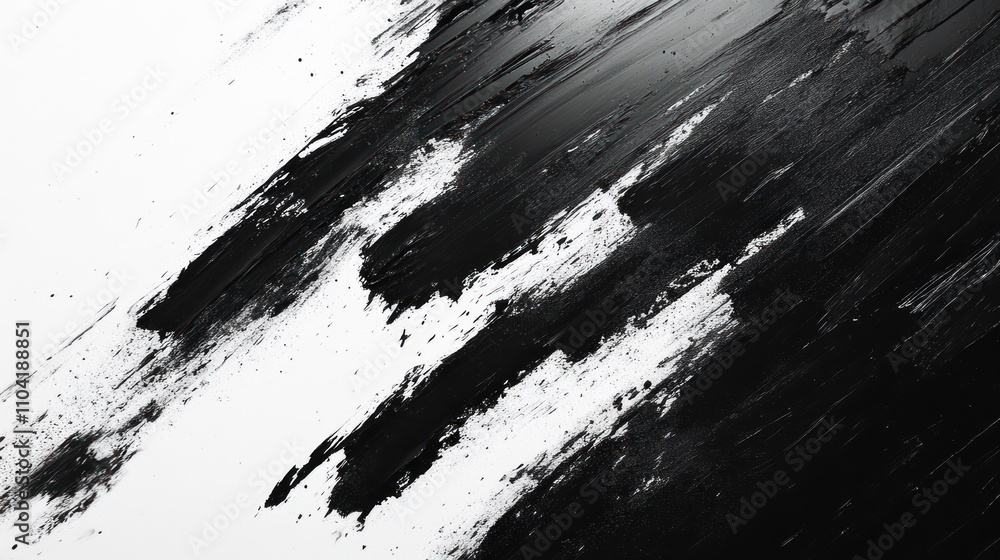 Poster abstract black and white paint strokes creating a dynamic visual contrast.