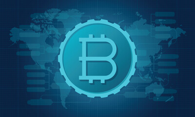 Global bitcoin cryptocurrency appearance concept with world map