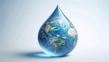 Water drop in the shape of earth. Isolated on white background. Water conservation concept.