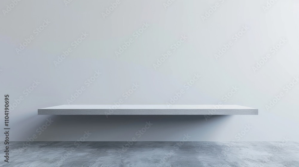 Poster a minimalist floating shelf against a plain wall, emphasizing simplicity and space.