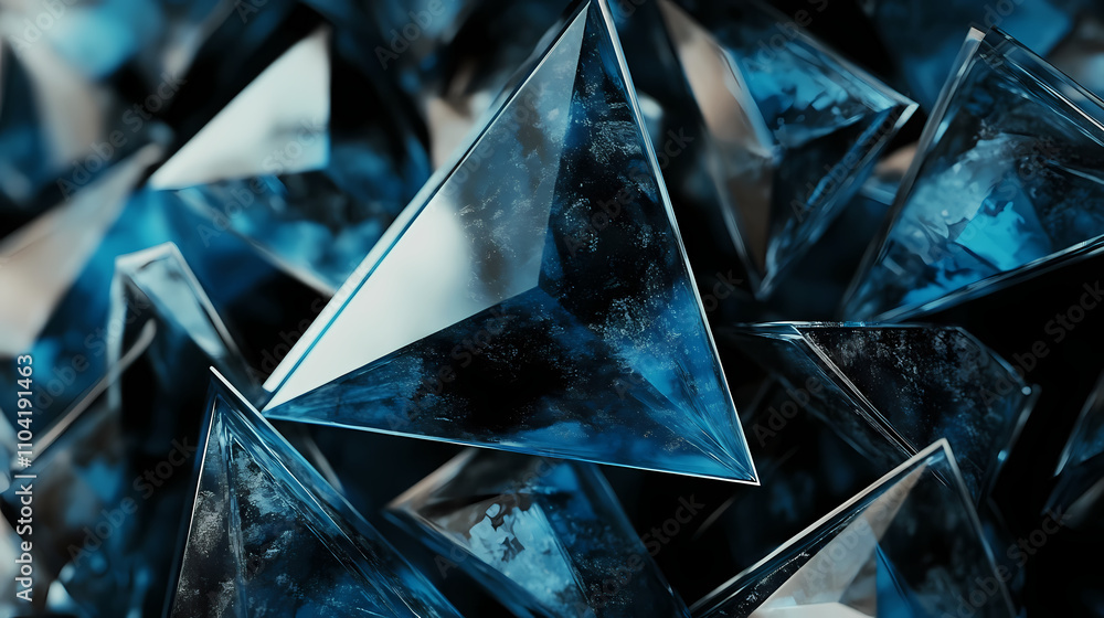 Wall mural dark blue triangles dance in a shaded abstract geometric pattern. geometric. illustration
