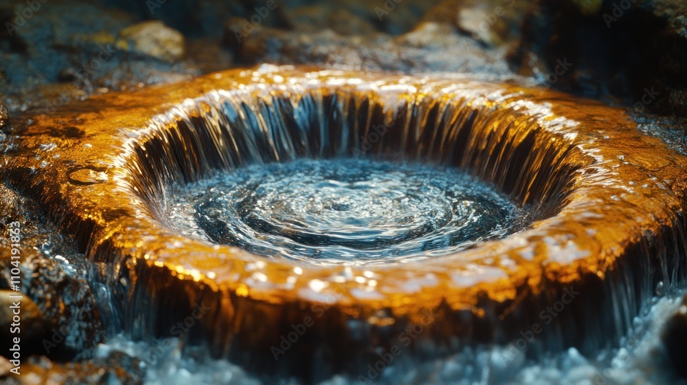 Poster a circular water feature creating ripples in a natural setting.