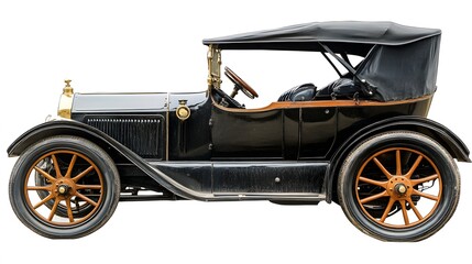 Vintage Old Car from the 1900s, on White Background, Wallpaper, Cover and Screen for Smartphone, PC, Laptop, 9:16 and 16:9 Format
