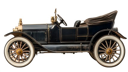 Vintage Old Car from the 1900s, on White Background, Wallpaper, Cover and Screen for Smartphone, PC, Laptop, 9:16 and 16:9 Format