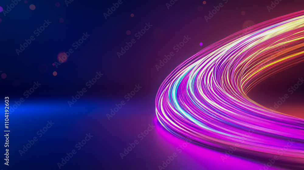 Poster colorful light trails on dark background creating a vibrant curved path